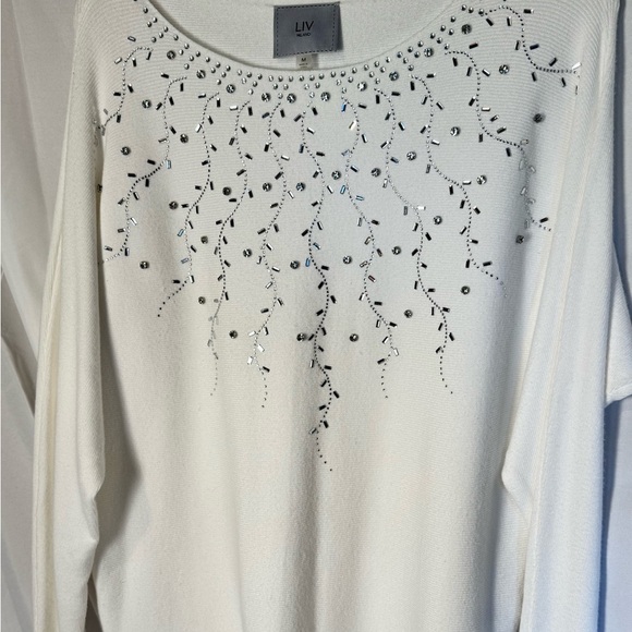 Milano Sweaters - LIV Milano Embellished White Top Women’s  Rhinestone Blouse Holiday Party